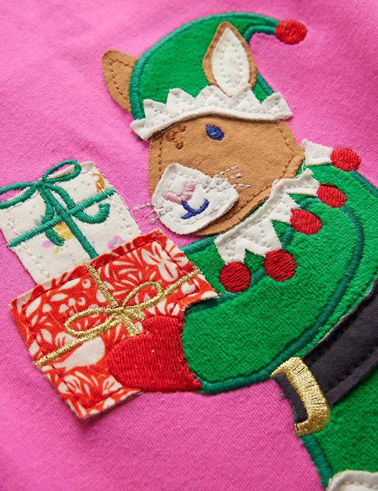 Christmas Guinea Pig Applique Long Sleeves Dress