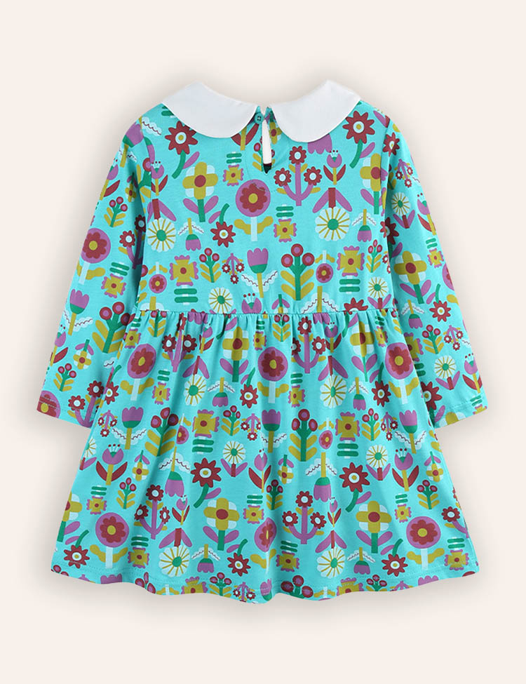 Flower Print Long-sleeved Princess Dress