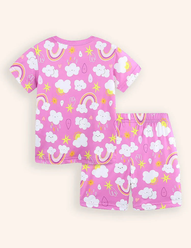 Rainbow Cloud Printed Short Sleeve Pajama Set