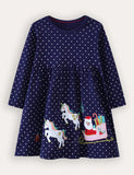 Christmas Santa Embroidered Long Sleeve Dress