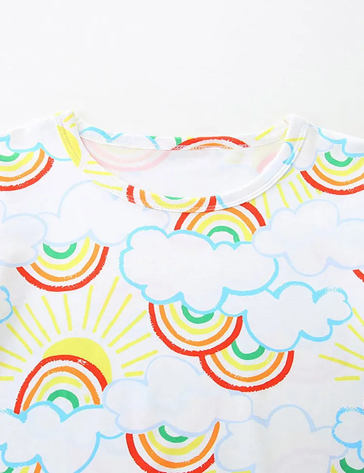 Rainbow Cloud Printed Short Sleeve T-Shirt Pajama Set