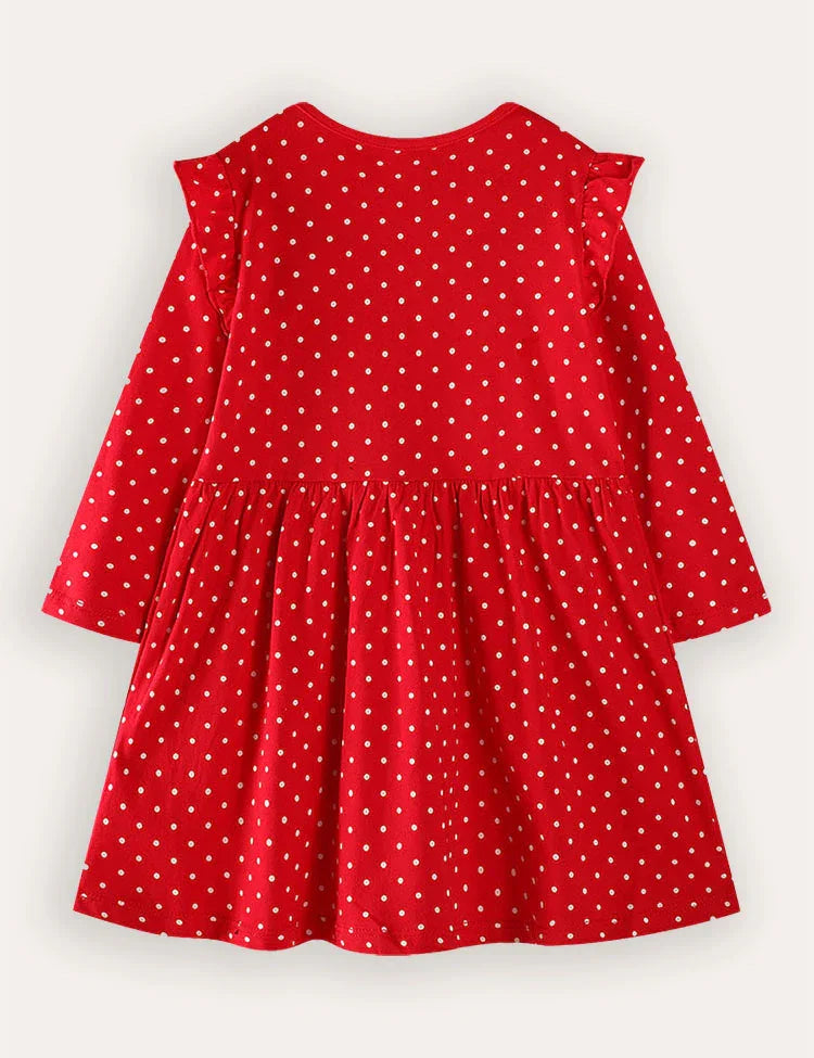 Christmas Elk Applique Long Sleeve Dress