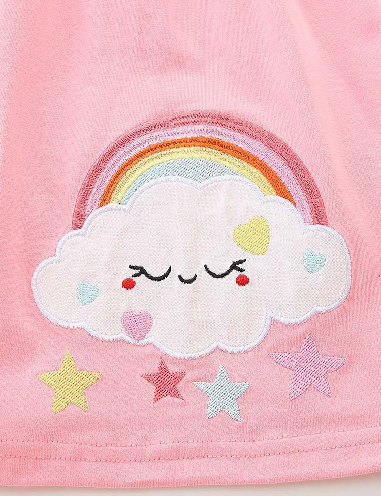 Clouds Rainbow Applique Long Sleeve Dress