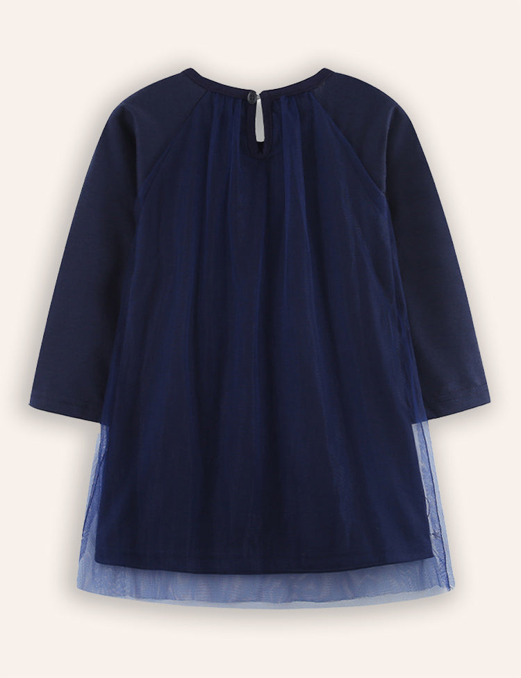 Christmas Santa Elk Applique Tulle Dress