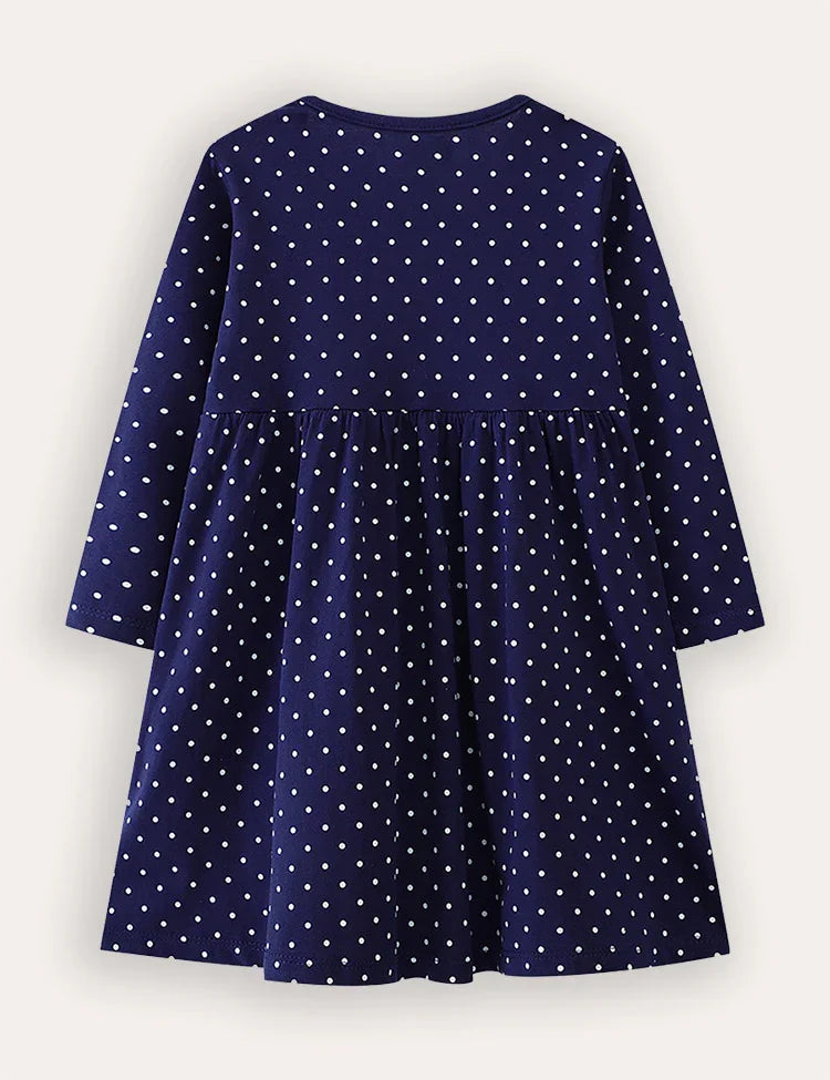 Christmas Santa Embroidered Long Sleeve Dress