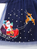 Christmas Santa Elk Applique Tulle Dress