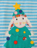 Christmas Bunny Printed Long Sleeve Striped T-Shirt