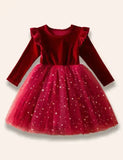 Christmas Starry Tulle Ruffled Dress