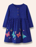 Butterfly Birdy Appliqué Dotted Dress