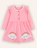 Clouds Rainbow Applique Long Sleeve Dress