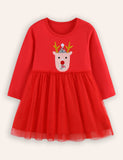 Elk Applique Tulle Long-sleeved Dress