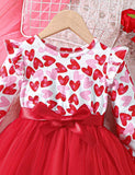 Valentine's Day Heart Print Tulle Dress