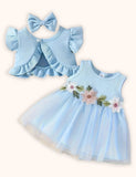 Flower Embroidered Tulle Dress + Knitted Coat Set