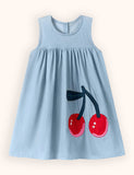 Cute Cherry Embroidered Denim Dress