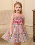 Color Sequined Star Tulle Puffy Dress Dress
