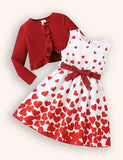 Valentine's Day Love Print Dress + Knitted Jacket