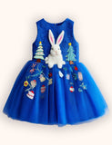 Christmas Bunny Tulle Embroidered Dress