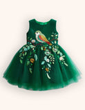 Christmas Floral Robin Tulle Appliqué Dress