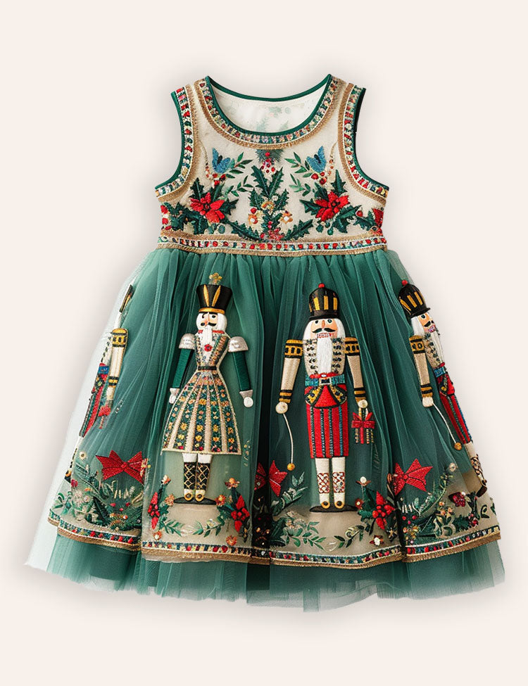 Christmas Nutcrackers Embroidered Tulle Dress