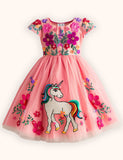 Flower Unicorn Applique Tulle Dress