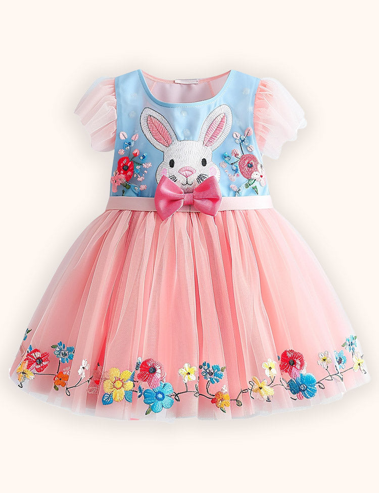 Flower Bunny Applique Tulle Dress