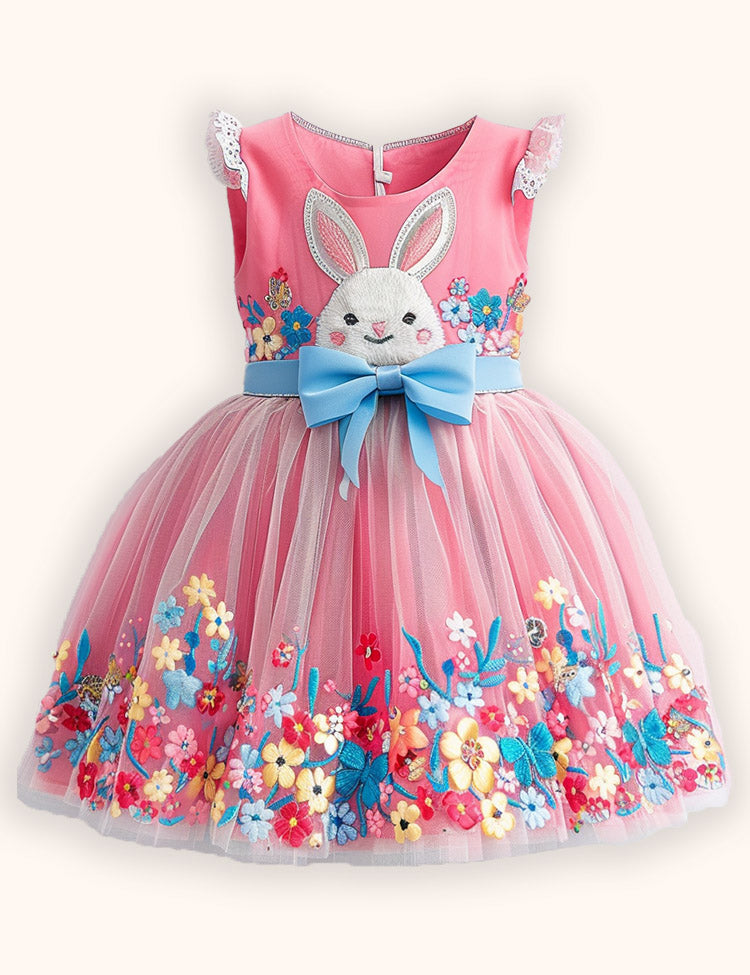 Flower Bunny Applique Tulle Dress