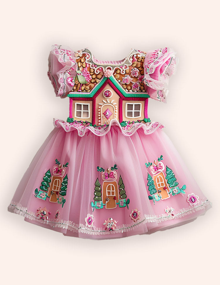 Christmas Gingerbread Tulle Appliqué Dress