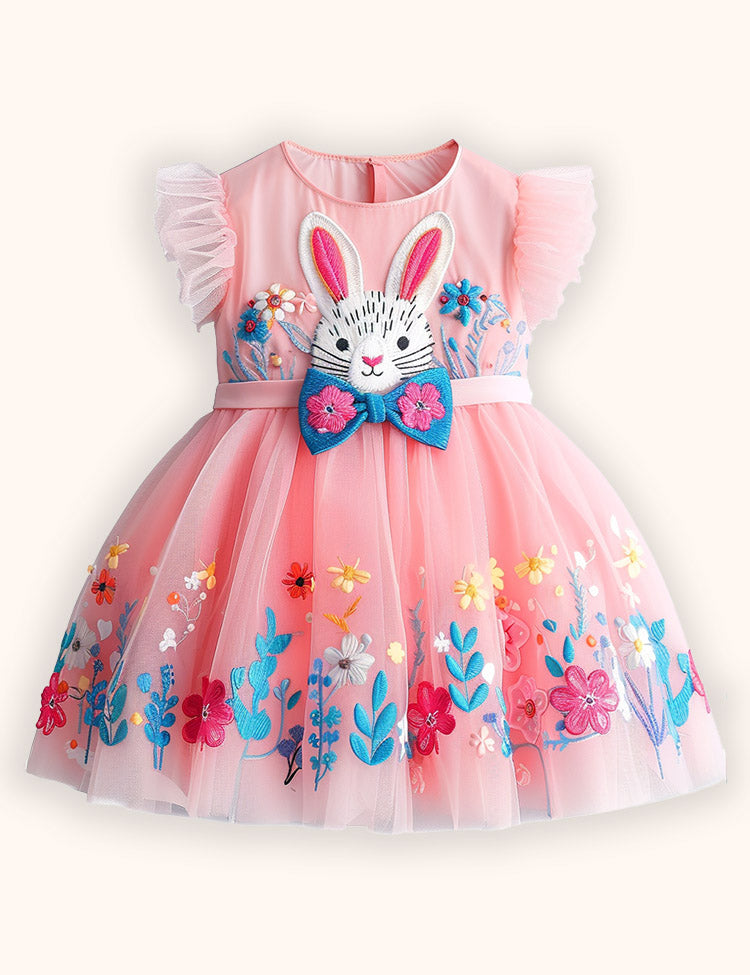 Flower Bunny Applique Tulle Dress