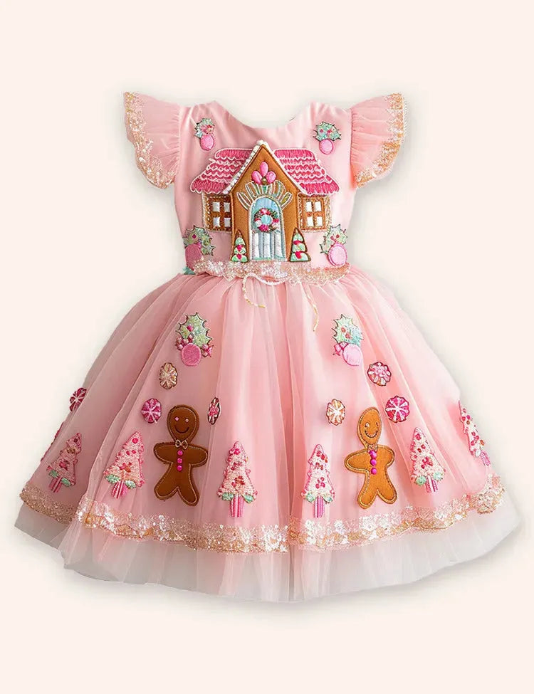 Gingerbread Applique Tulle Dress
