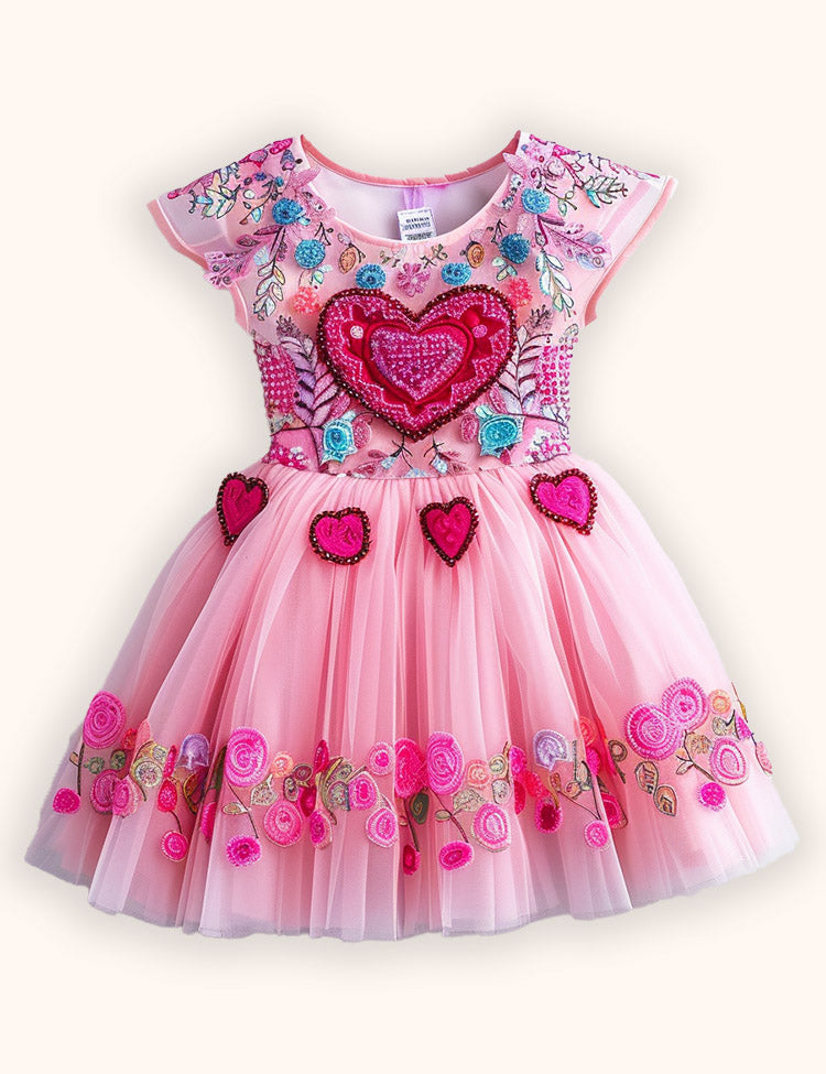 Valentine’s Day Love Embroidered Tulle Dress