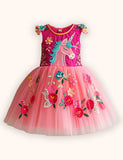 Flower Unicorn Applique Tulle Dress