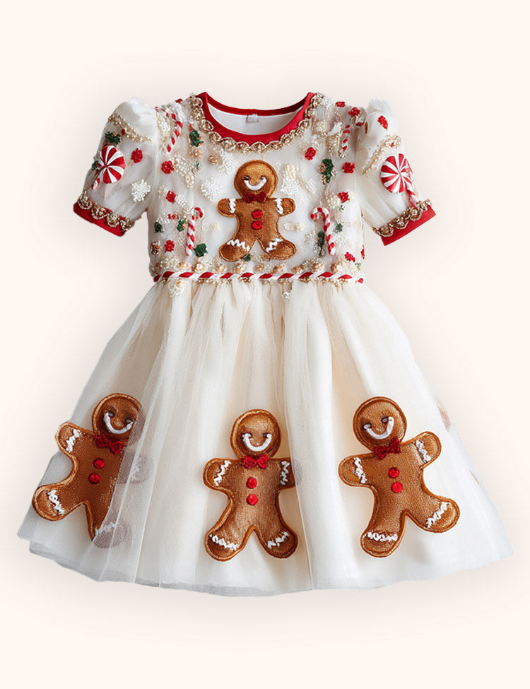Tulle Gingerbread Man Embroidered Dress