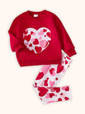 Valentine's Day Love Print Sweatshirt Set