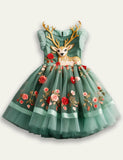 Festival Reindeer Embroidered Tulle Dress