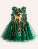 Festival Floral Reindeer Embroidered Tulle Dress