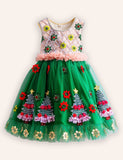 Christmas Tree Applique Tulle Party Dress
