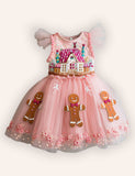 Christmas Gingerbread Man Embroidery Tulle Dress