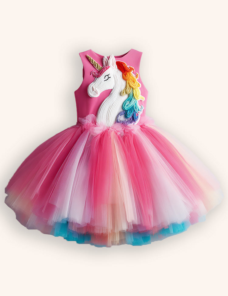 Rainbow Flower Unicorn Party Tulle Dress