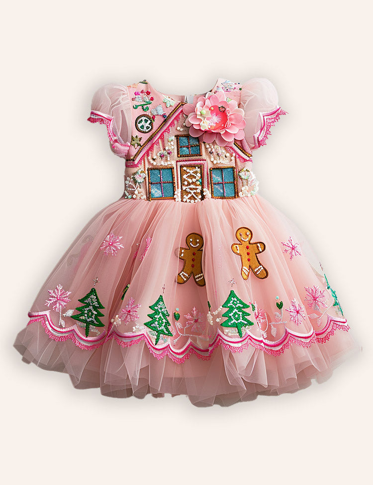 Gingerbread Applique Tulle Dress