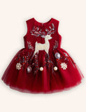 Tulle Floral Reindeer Embroidered Dress