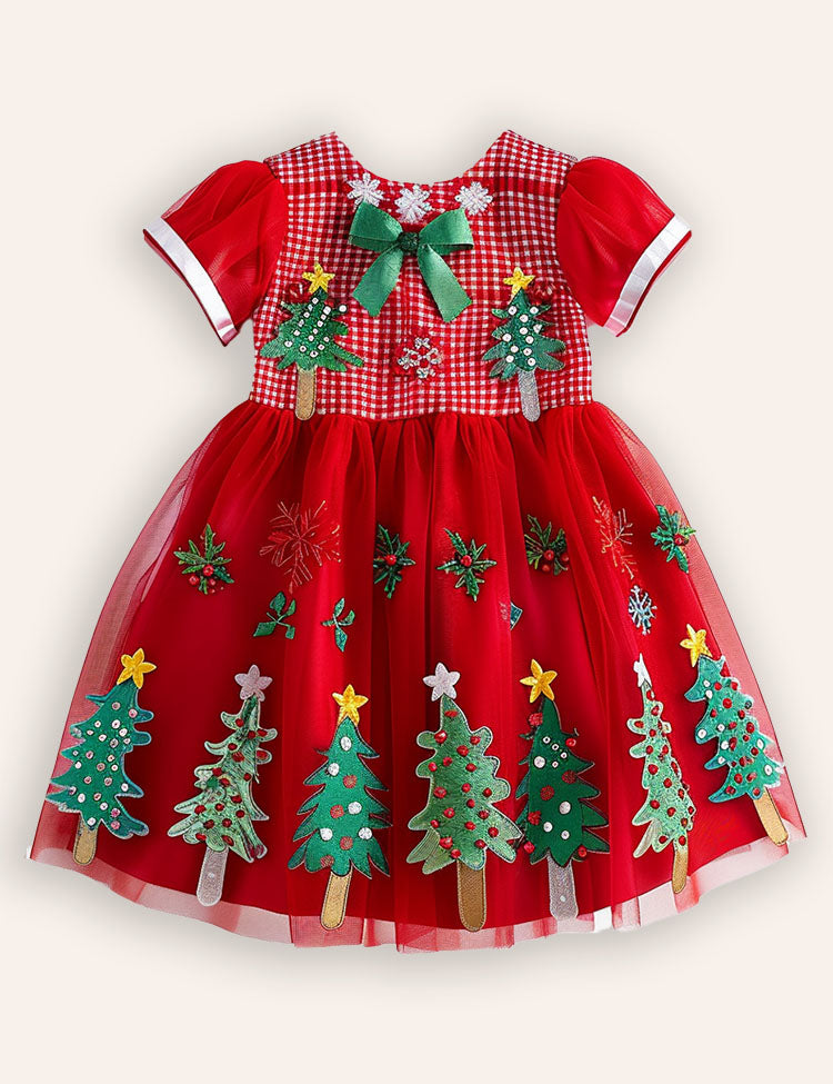 Christmas Tree Applique Tulle Party Dress