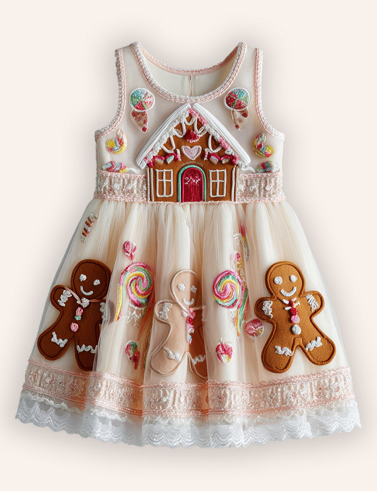 Christmas Gingerbread Man Applique Tulle Dress
