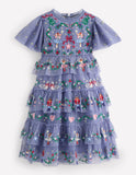 Embroidered Tulle Ruffle Dress