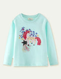 Unicorn Embroidered Long-Sleeved Bottoming Shirt