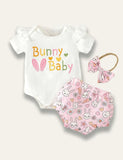 Easter Bunny Baby Printed Romper+Bunny Shorts