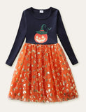 Pumpkin Printed Mesh Long Sleeve Dress - Mini Taylor